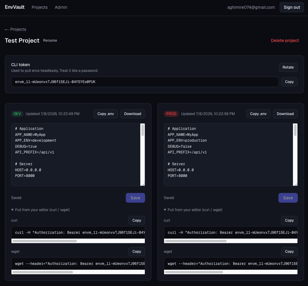 EnvVault - secure env storage